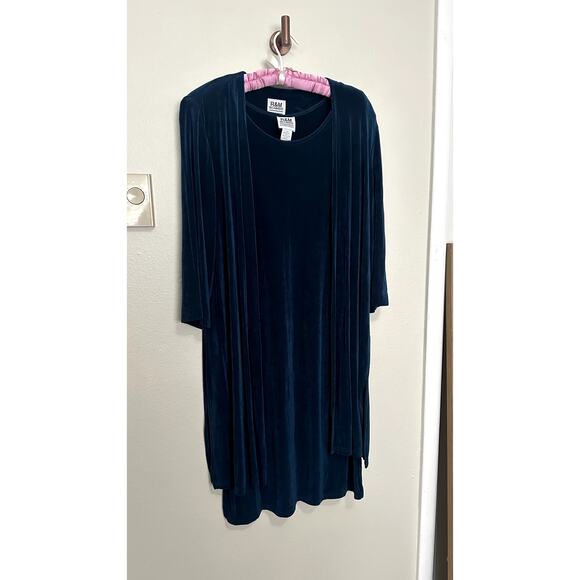 R&M Richards 2 Piece Set Midi Dress + Duster Jacket Acetate Teal Blue Green - Picture 2 of 8